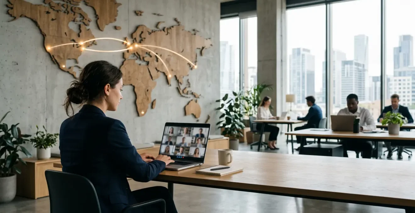 Student connecting with international professionals in various global cities