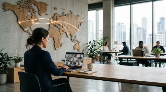 Student connecting with international professionals in various global cities