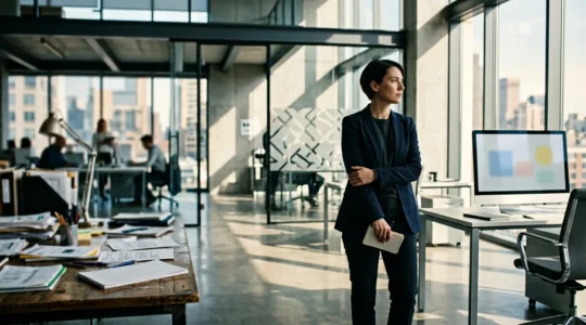 Professional journalist transitioning from reporting to data analysis in modern newsroom environment