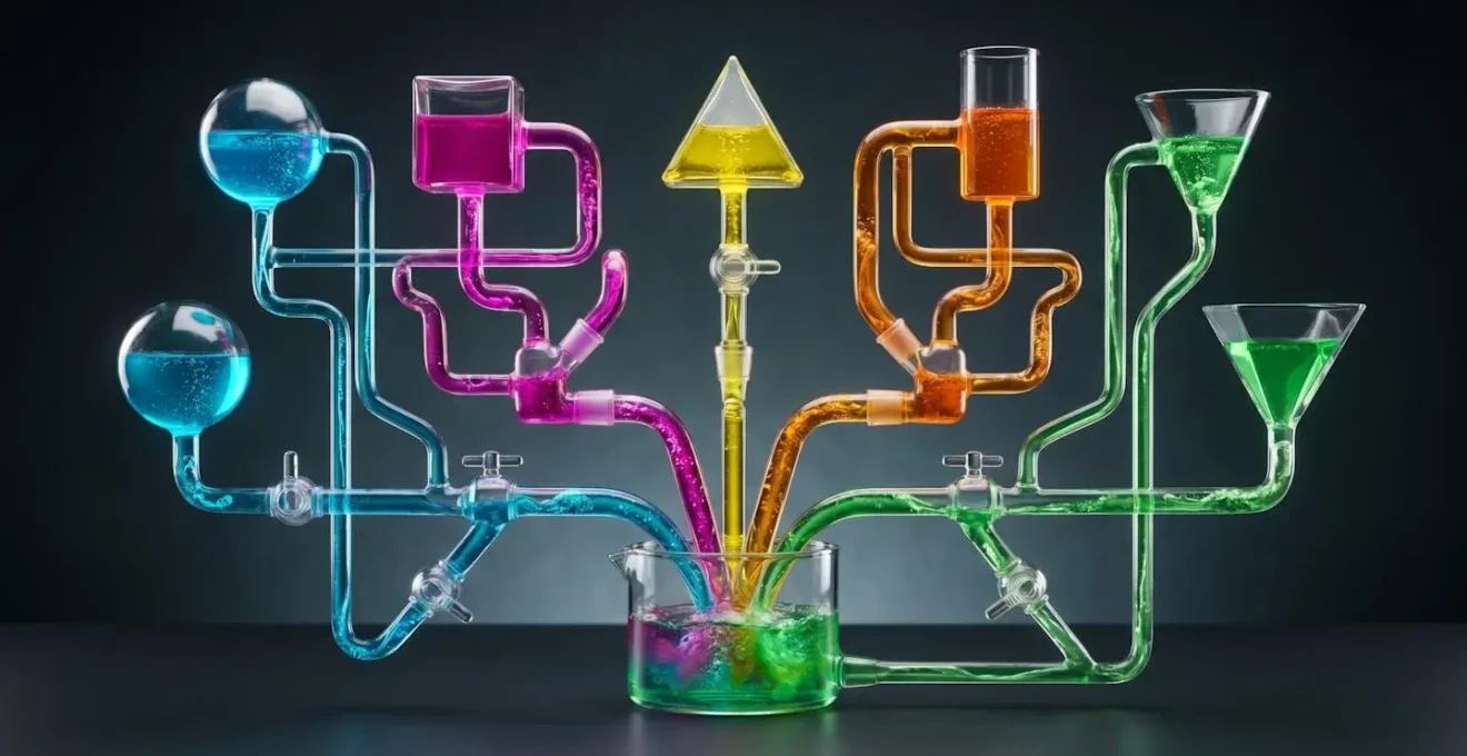 Abstract visualization of data flowing between servers and newsroom systems