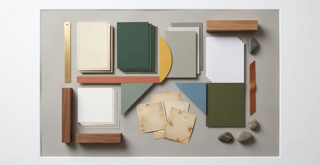 Overhead view of carefully arranged portfolio materials showing strategic organization