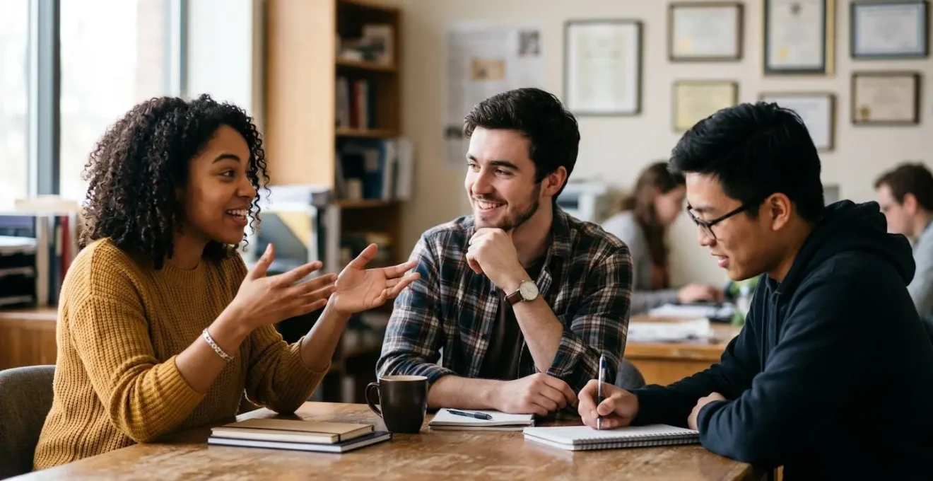 Diverse group of student journalists engaged in collaborative teamwork and mentorship