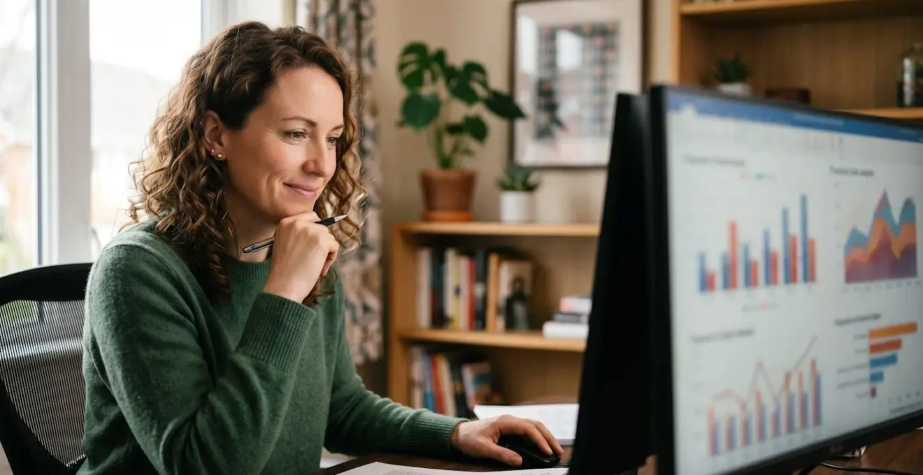Professional analyzing financial data in organized home office