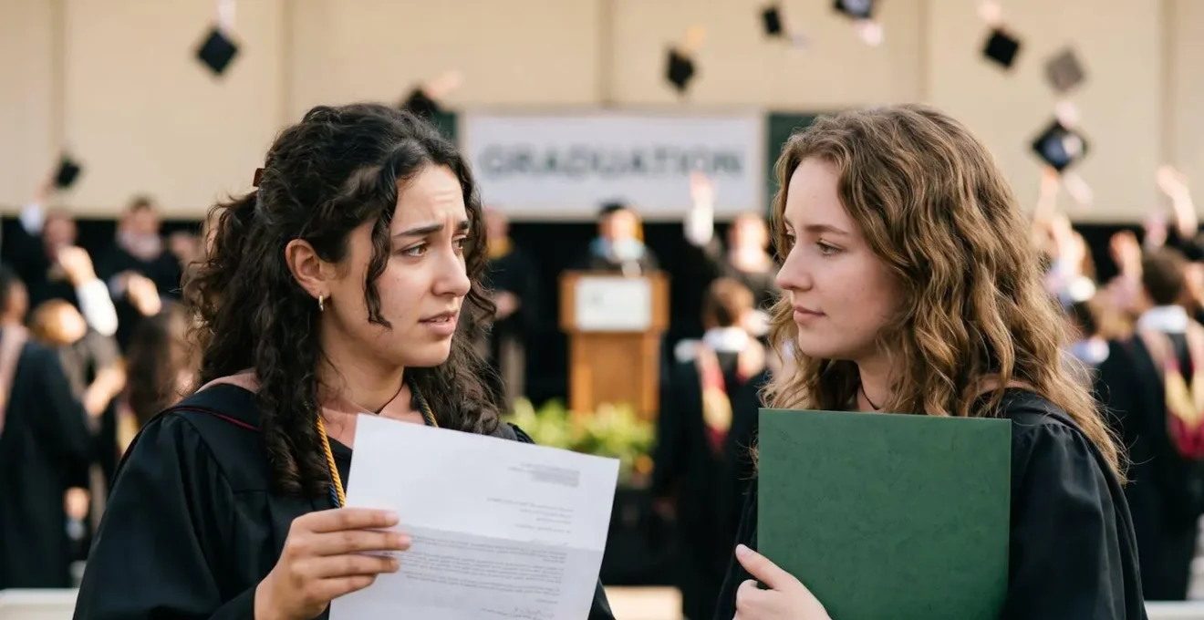 Visual timeline showing two diverging paths from a bachelor's graduation point