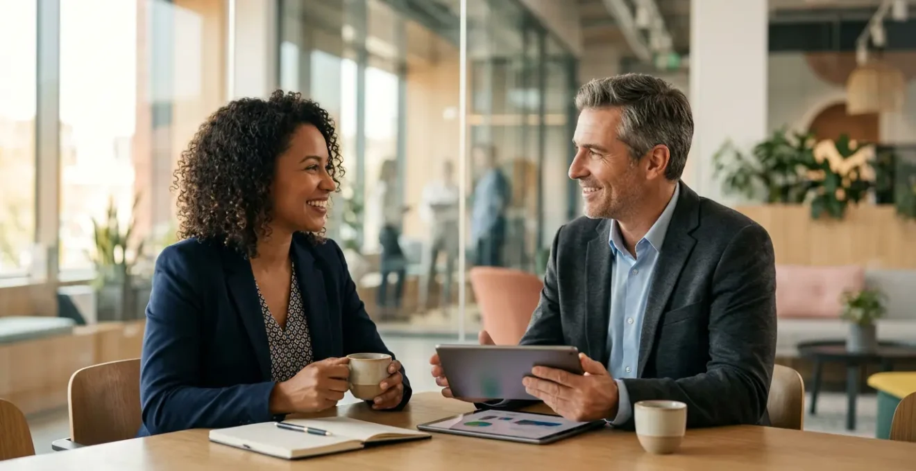 Professional networking scene in modern office environment